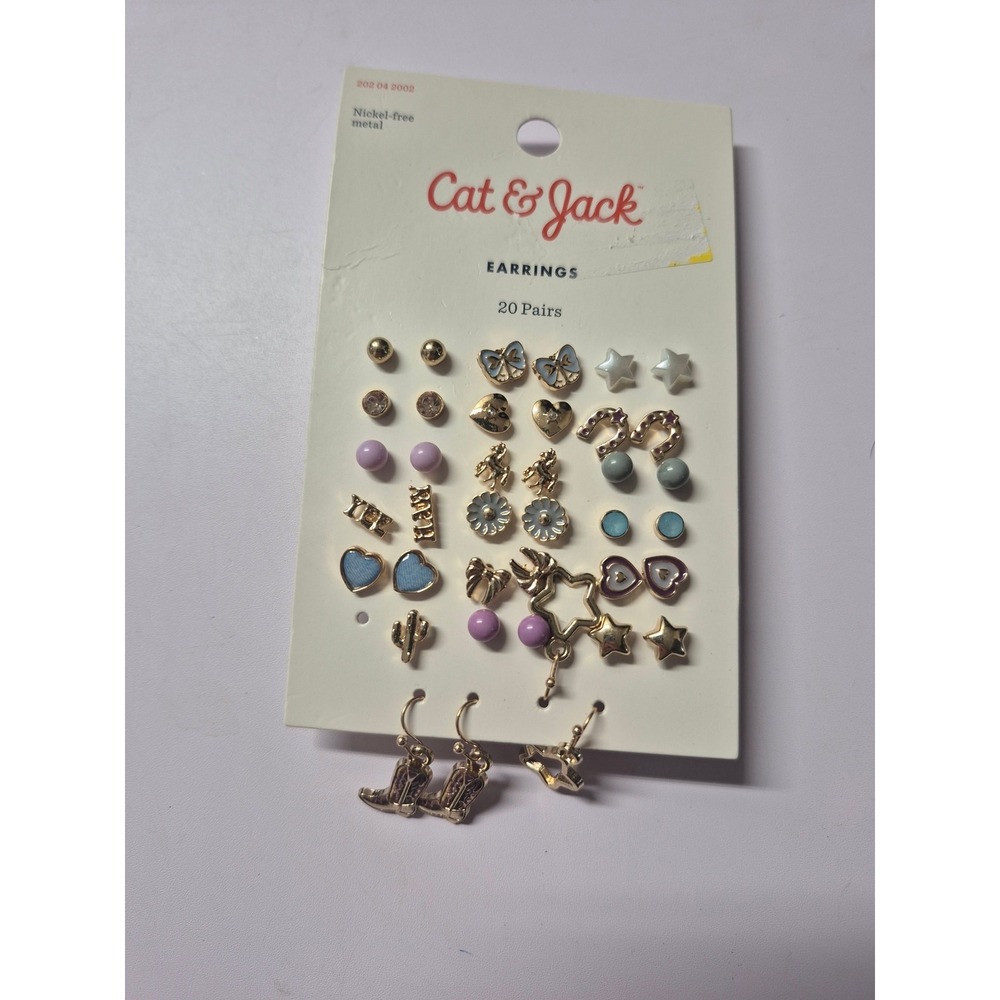 Cat & Jack Girls Nickel Free Earrings 19 Pack Studs Hooks Gold Tone Set s2